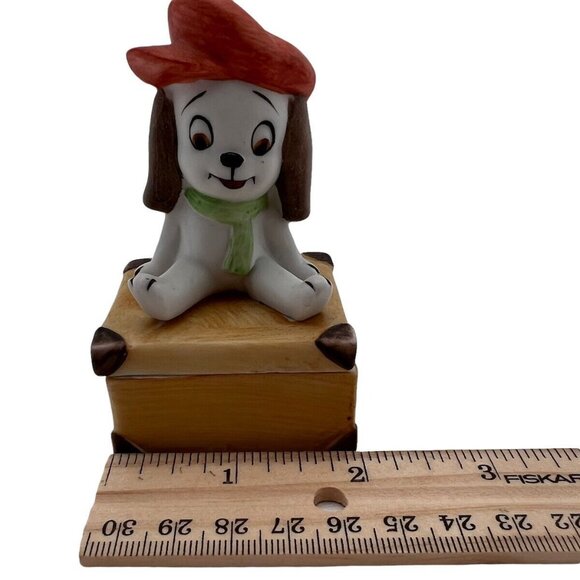 Vtg Lefton Trinket Box Dog Puppy Porcelain Bisque Suitcase Hat Scarf 2325 EUC - Picture 10 of 10